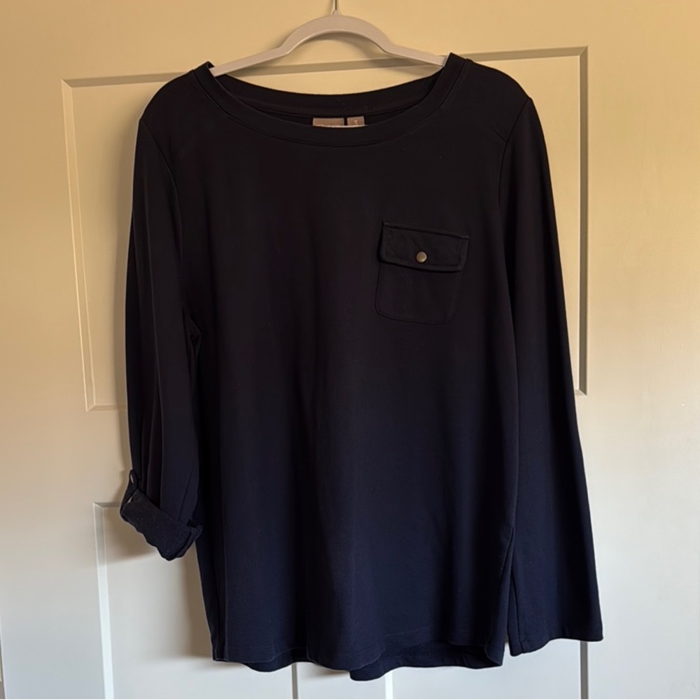 Chico’s Navy Blue Long Sleeve Top with Pocket